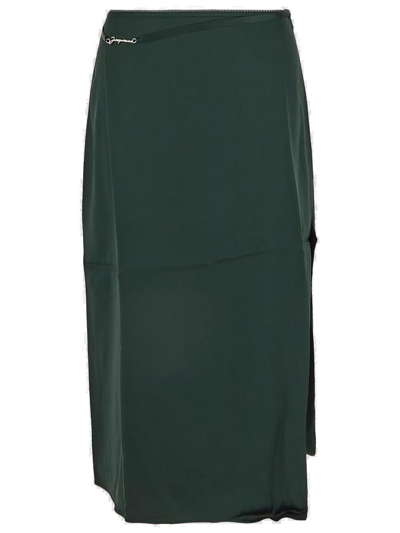Shop Jacquemus Logo Plaque Midi Skirt In Green