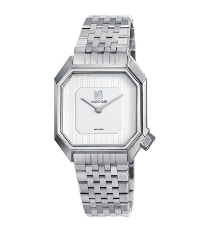 Shop March La.b Stainless Steel Mansart Automatic Watch 39mm In White
