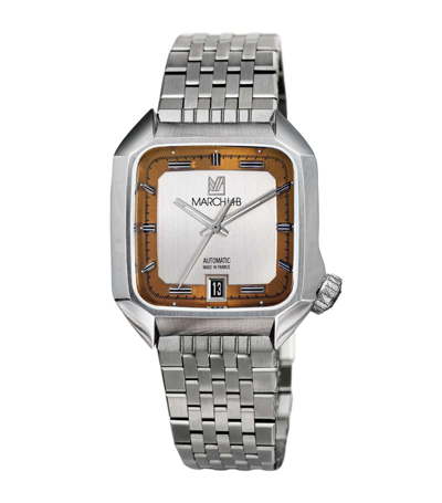 Shop March La.b March La. B Stainless Steel Am2 Slim Automatic Shelter Watch 36mm In White
