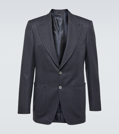 Shop Tom Ford Shelton Wool, Mohair, And Silk Blazer In Blue