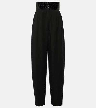 Shop Alaïa High-rise Wool Wide-leg Pants In Black