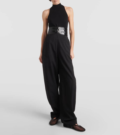 Shop Alaïa High-rise Wool Wide-leg Pants In Black