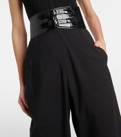 Shop Alaïa High-rise Wool Wide-leg Pants In Black