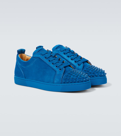 Shop Christian Louboutin Louis Junior Spikes Suede Sneakers In Blue