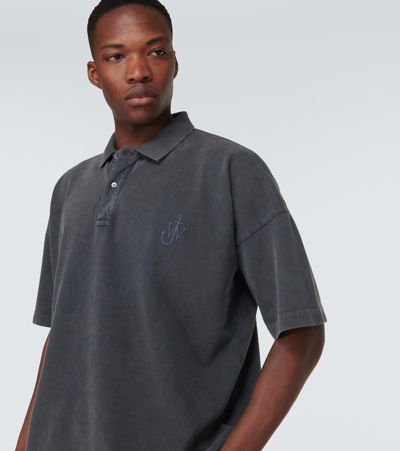 Shop Jw Anderson Logo Cotton Piqué Polo Shirt In Grey