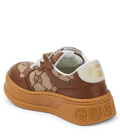 Gucci Kids Leather And Gg Canvas Platform Sneakers In Brown