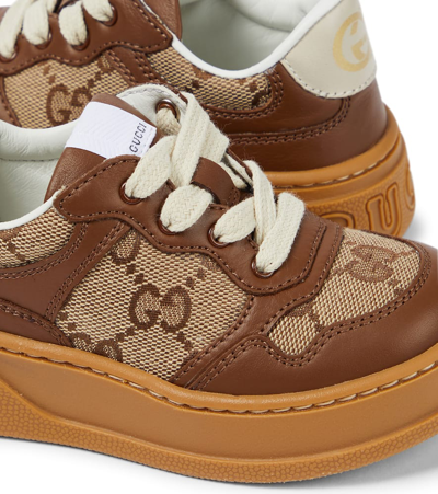 Gucci Kids Leather And Gg Canvas Platform Sneakers In Brown