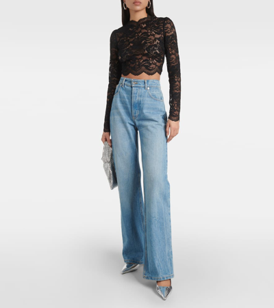 Rabanne Haut Cropped Lace Top In Black