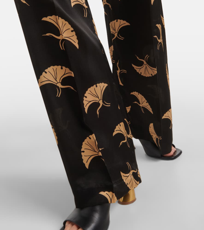 Shop Dries Van Noten Printed Silk Satin Wide-leg Pants In Black