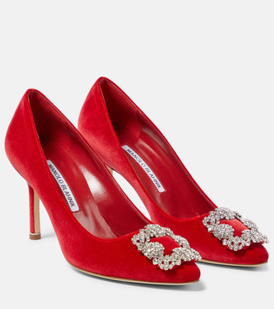 Shop Manolo Blahnik Hangisi Velvet Pumps In Red