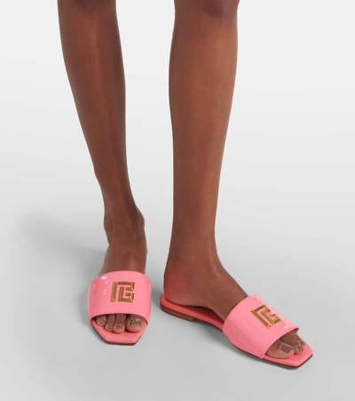 Shop Balmain Dafne Patent Leather Slides In Pink