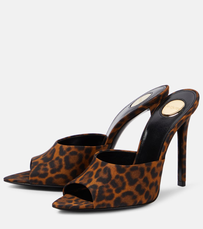 Shop Saint Laurent Goldie 110 Leopard-print Mules In Brown