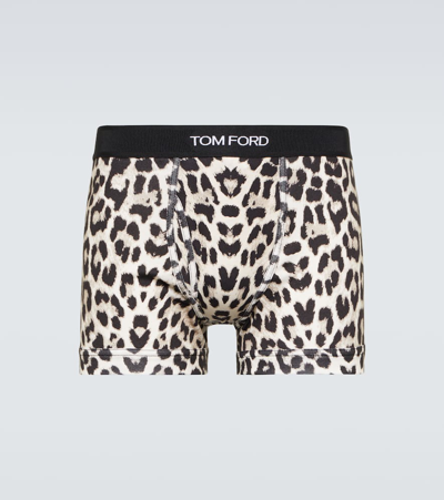Shop Tom Ford Leopard-print Cotton-blend Boxer Briefs In Multicoloured
