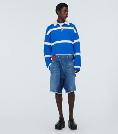 Shop Jw Anderson Striped Wool-blend Polo Shirt In Blue