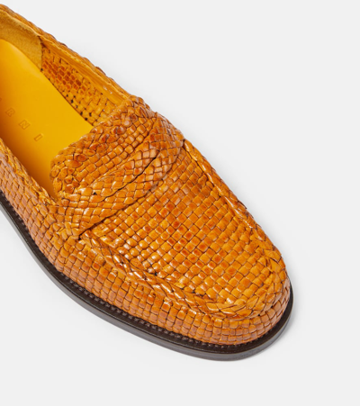 Shop Marni Leather Loafers In Orange