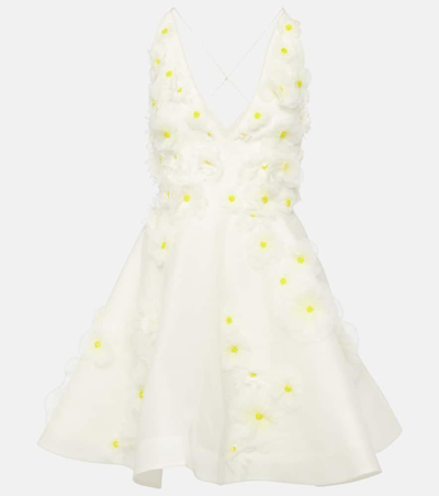 Shop Zimmermann Daisy Floral-appliqué Linen And Silk Minidress In White