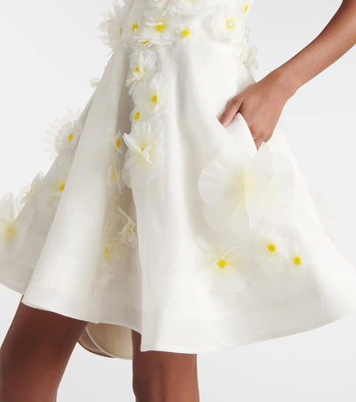 Shop Zimmermann Daisy Floral-appliqué Linen And Silk Minidress In White