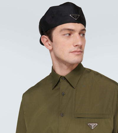 Prada Logo Beret In Black