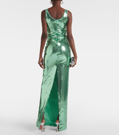 Shop David Koma Sequined Gown In Green