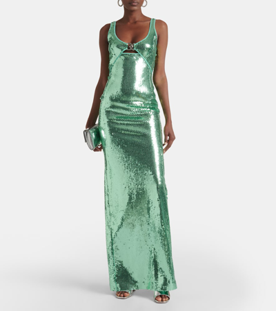 Shop David Koma Sequined Gown In Green