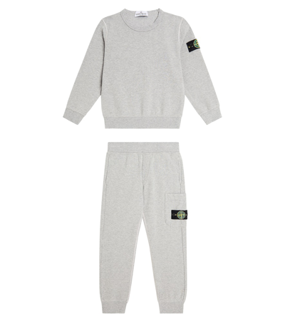 Shop Stone Island Junior Compass Cotton Sweatpants And Sweatshirt Set In Grey