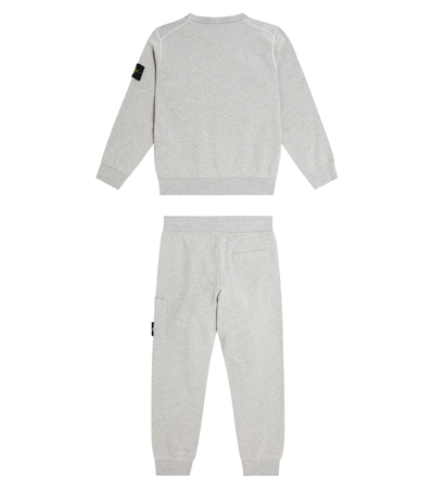 Shop Stone Island Junior Compass Cotton Sweatpants And Sweatshirt Set In Grey