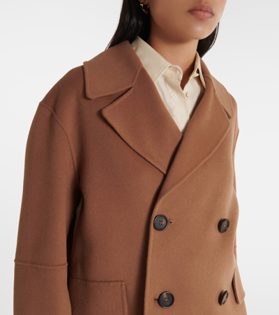 Shop 's Max Mara Cape Double-breasted Virgin Wool Peacoat In Brown