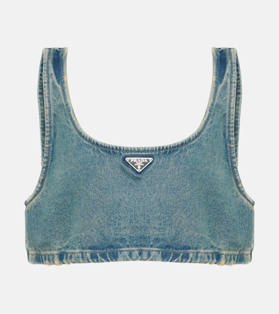 Prada Blue Boxy Denim Tank Top In Blue