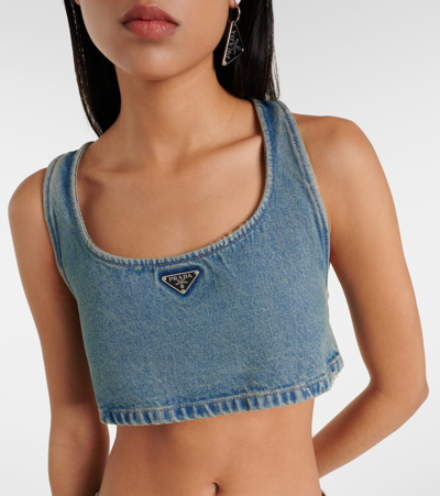Prada Blue Boxy Denim Tank Top In Blue