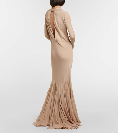 Shop Khaite Metin Pleated Silk Georgette Gown In Beige
