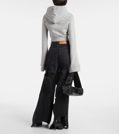Vetements Cotton-blend Jersey Cropped Hoodie In Grey