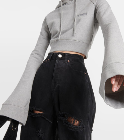 Shop Vetements Cotton-blend Jersey Cropped Hoodie In Grey