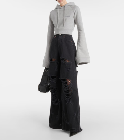 Vetements Cotton-blend Jersey Cropped Hoodie In Grey