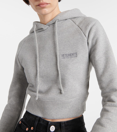 Shop Vetements Cotton-blend Jersey Cropped Hoodie In Grey