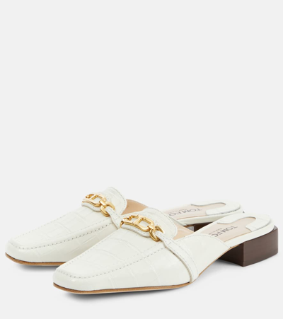 Shop Tom Ford Whitney Croc-effect Leather Mules In White