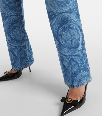 Shop Versace Barocco High-rise Straight Jeans In Blue