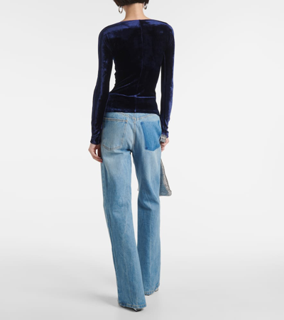 Rabanne Ruched Off-shoulder Velvet Top In Blue