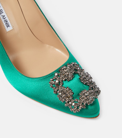 Shop Manolo Blahnik Hangisi Embellished Satin Pumps In Green