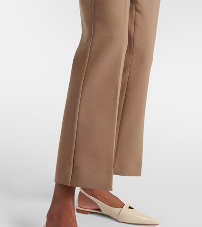 Shop Max Mara Nepeta Wool-blend Crêpe Straight Pants In Green