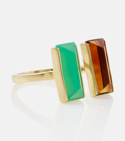 Shop Aliita Bi Maxi 9kt Gold Ring With Chrysoprase And Citrine In Multicoloured