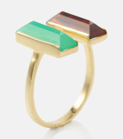 Shop Aliita Bi Maxi 9kt Gold Ring With Chrysoprase And Citrine In Multicoloured