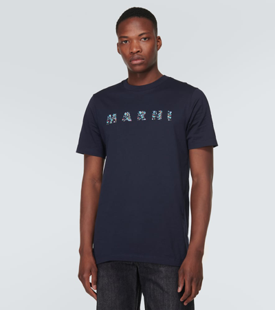 Shop Marni Logo Cotton Jersey T-shirt In Black