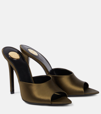 Shop Saint Laurent Goldie 110 Crêpe Satin Mules In Brown