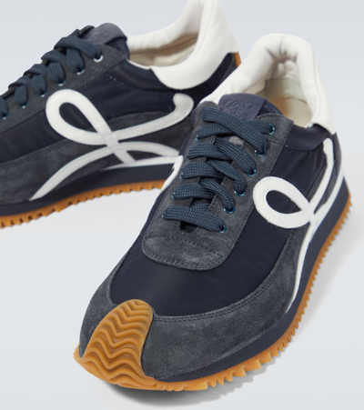 Shop Loewe Flow Runner Suede-trimmed Sneakers In Blue