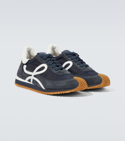 Shop Loewe Flow Runner Suede-trimmed Sneakers In Blue