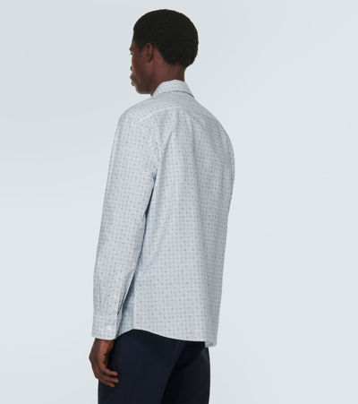 Brunello Cucinelli Printed Cotton Shirt In Blue