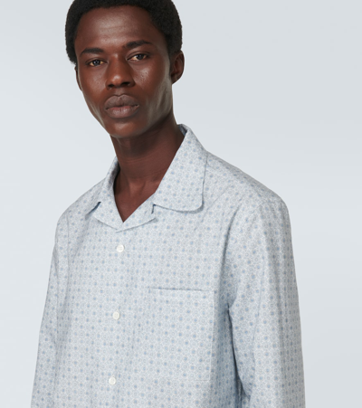 Brunello Cucinelli Printed Cotton Shirt In Blue