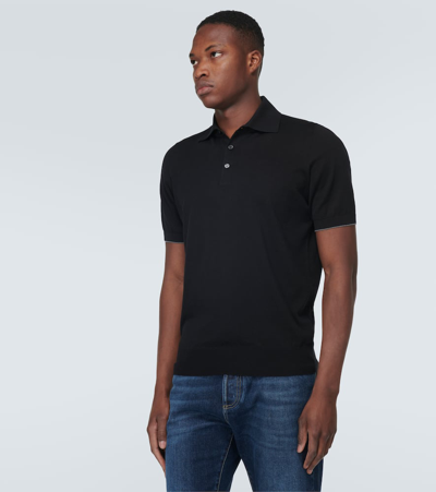 Brunello Cucinelli Black Polo Shirt In Cotton Short-sleeves With Bottons In Black