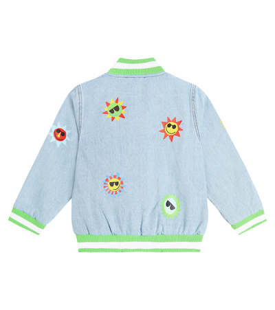 Shop Stella Mccartney Embroidered Denim Varsity Jacket In Multicoloured