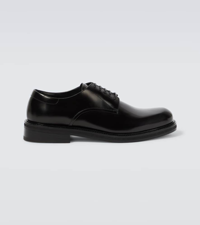 Shop Canali Leather Derby Shoes In Black
